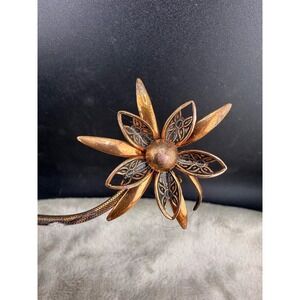 Vintage Copper Flower Brooch READ